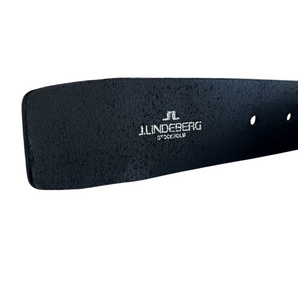 J Lindeberg Stockholm Vintage Leather Black Belt 32 Metal Mercury Buckle M - Picture 4 of 10